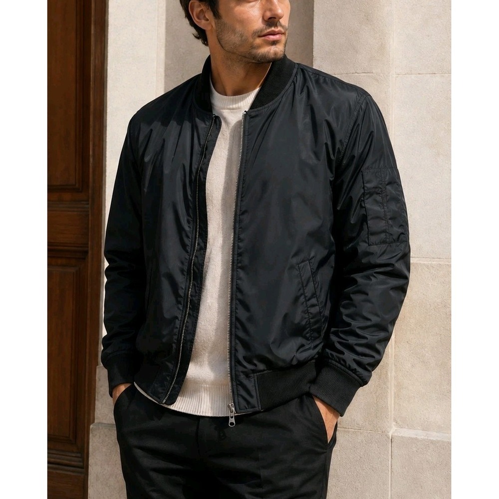 NWT LABEL Go-To Bomber Jacket Men's Medium Black Nylon Full Zip Utility